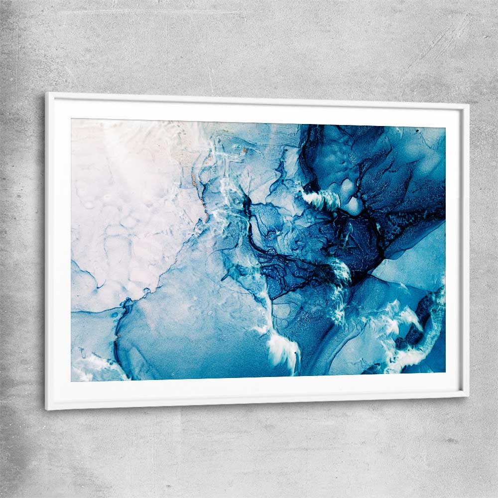 Blue Ripples white glass front frame - part of our high quality canvas abstract wall art collection