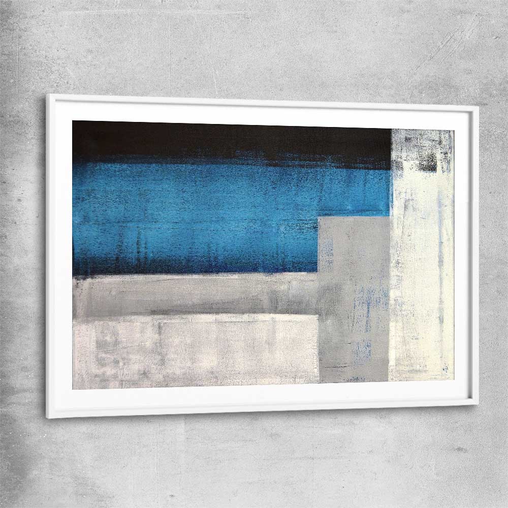 Blue Tones white glass front frame - part of our high quality canvas abstract wall art collection