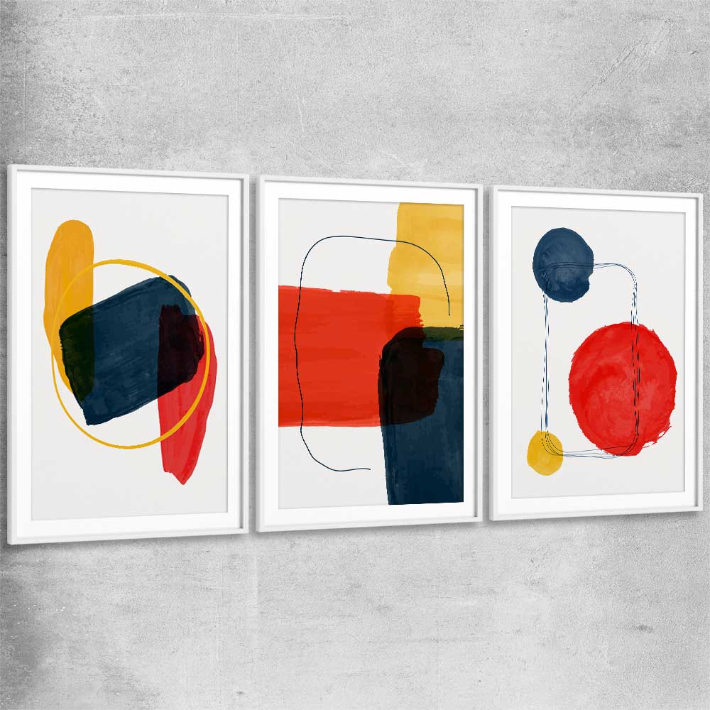 Bright Shapes Set white glass front frame - part of our high quality canvas abstract wall art collection