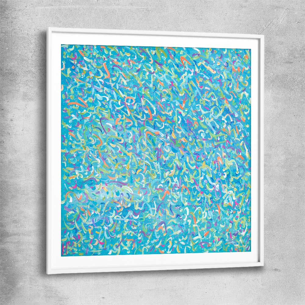 Broken Molecules white glass front frame - part of our high quality canvas abstract wall art collection