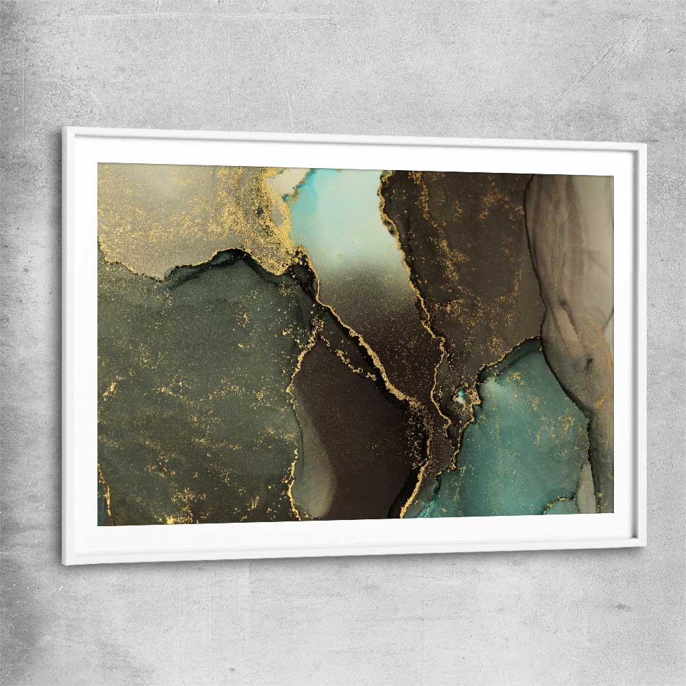 Brown Marble Flow white glass front frame - part of our high quality canvas abstract wall art collection