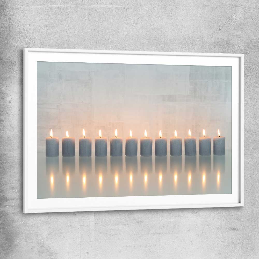 Candle Meditation white glass front frame - part of our high quality canvas abstract wall art collection
