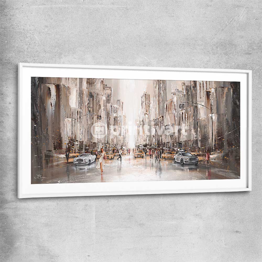 City Life, New York white glass front frame - part of our high quality canvas abstract wall art collection