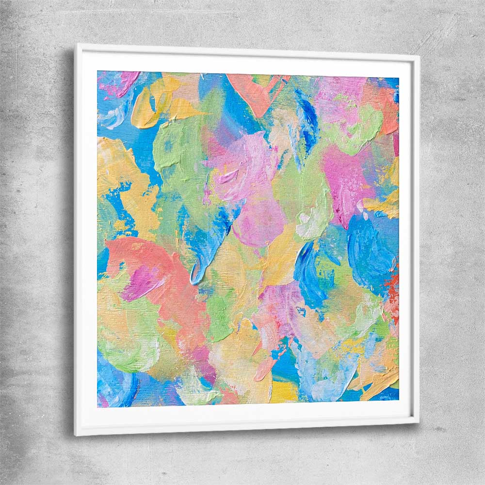 Colour Burst white glass front frame - part of our high quality canvas abstract wall art collection
