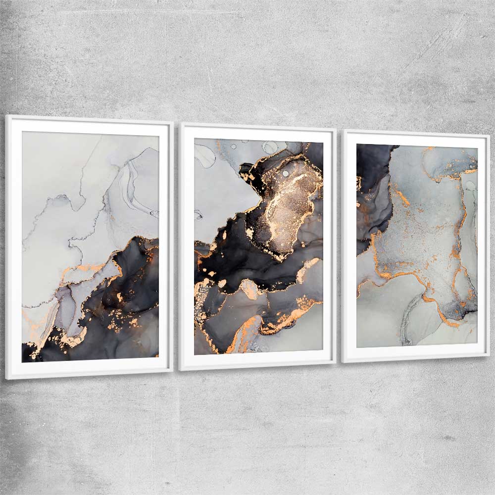 Darkened Gold Set white glass front frame - part of our high quality canvas abstract wall art collection