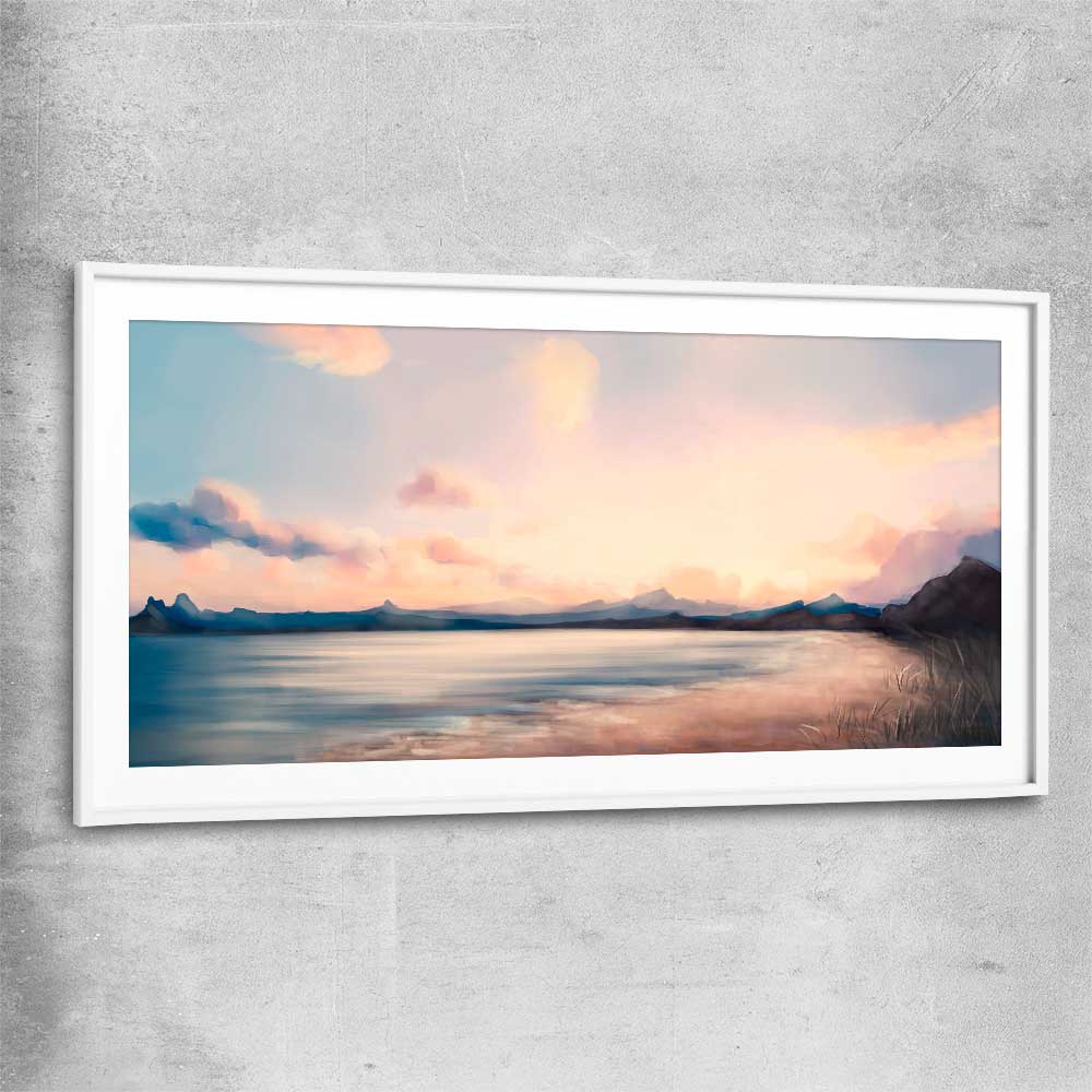 Dawn at Sea white glass front frame - part of our high quality canvas abstract wall art collection