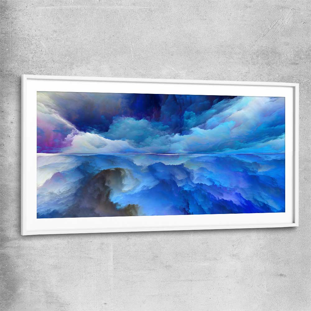 Emerging Blue Energy white glass front frame - part of our high quality canvas abstract wall art collection