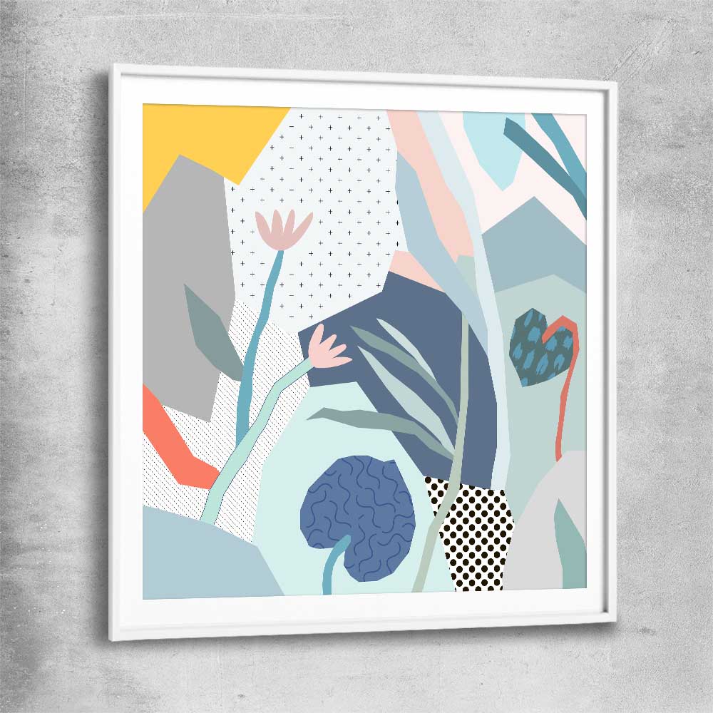 Gentle Growth white glass front frame - part of our high quality canvas abstract wall art collection