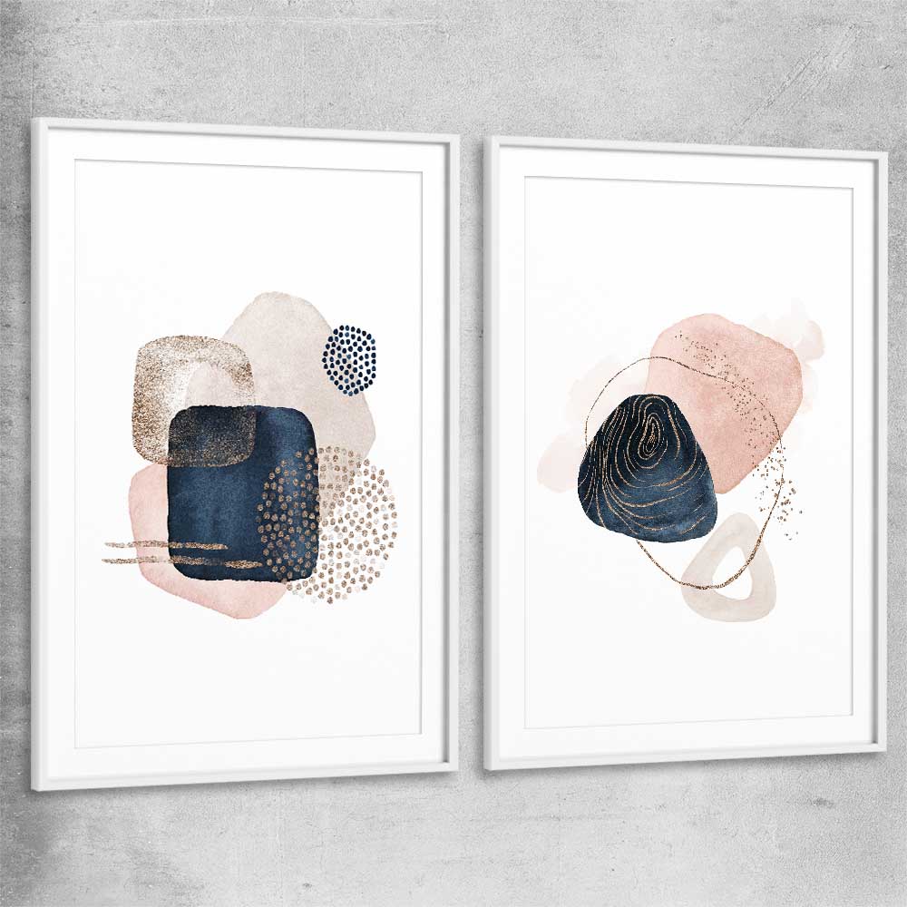 Geometric Dots Pair white glass front frame - part of our high quality canvas abstract wall art collection