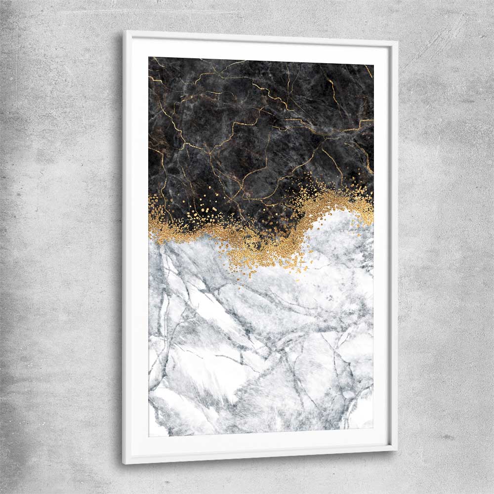 Golden Marble One white glass front frame - part of our high quality canvas abstract wall art collection