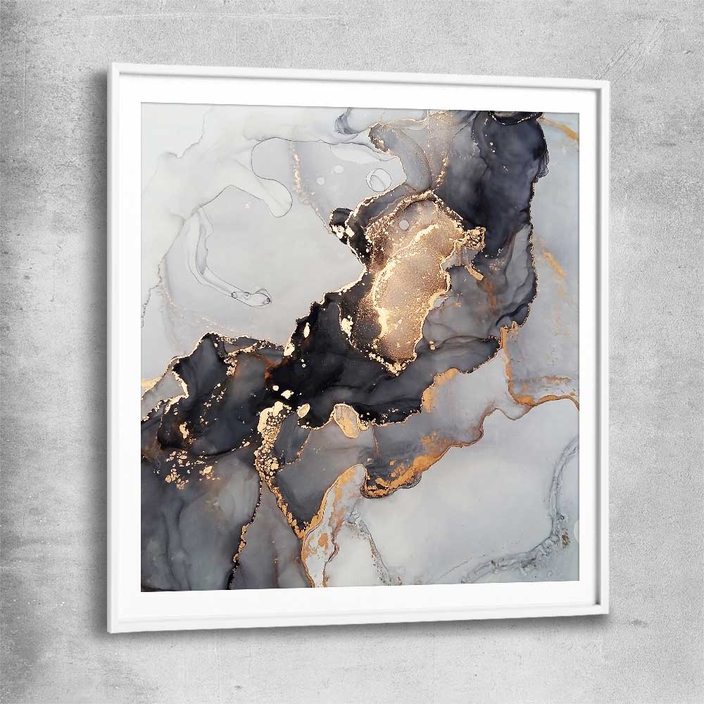 Golden Tones white glass front frame - part of our high quality canvas abstract wall art collection