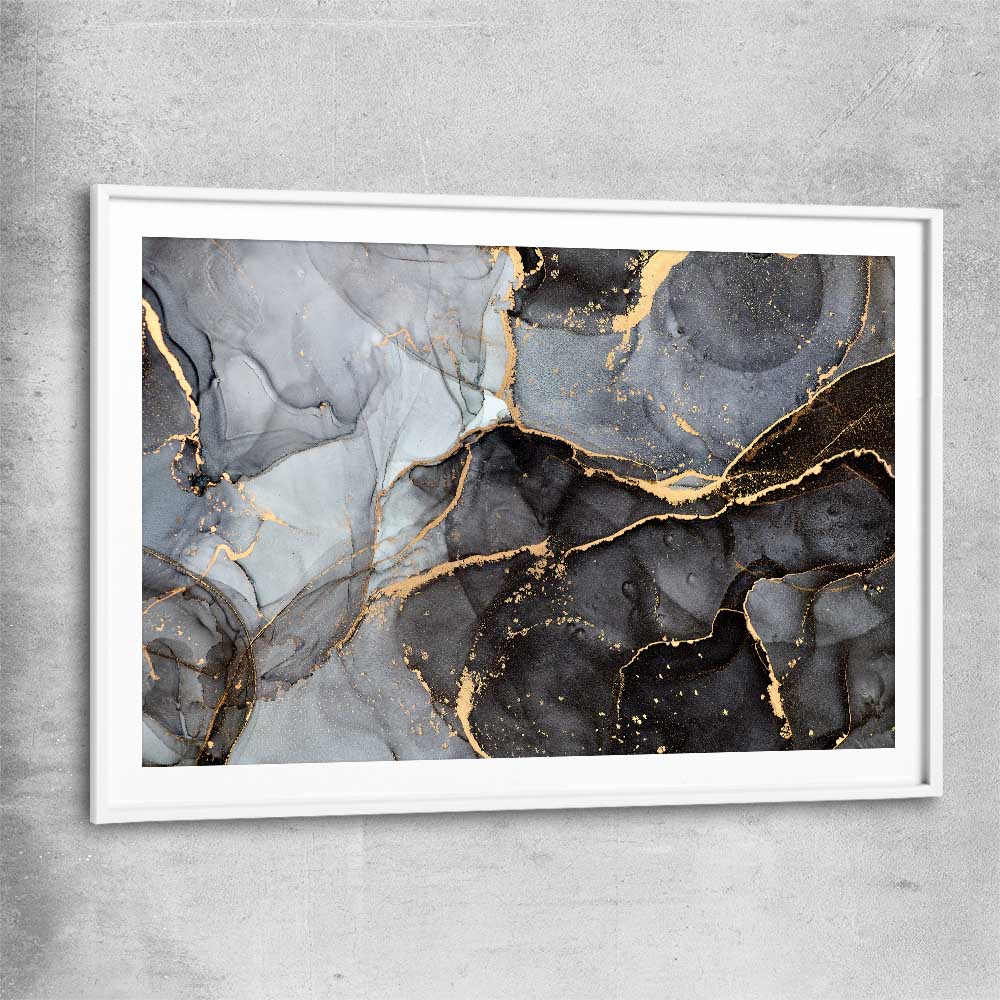 Grey Fissure white glass front frame - part of our high quality canvas abstract wall art collection