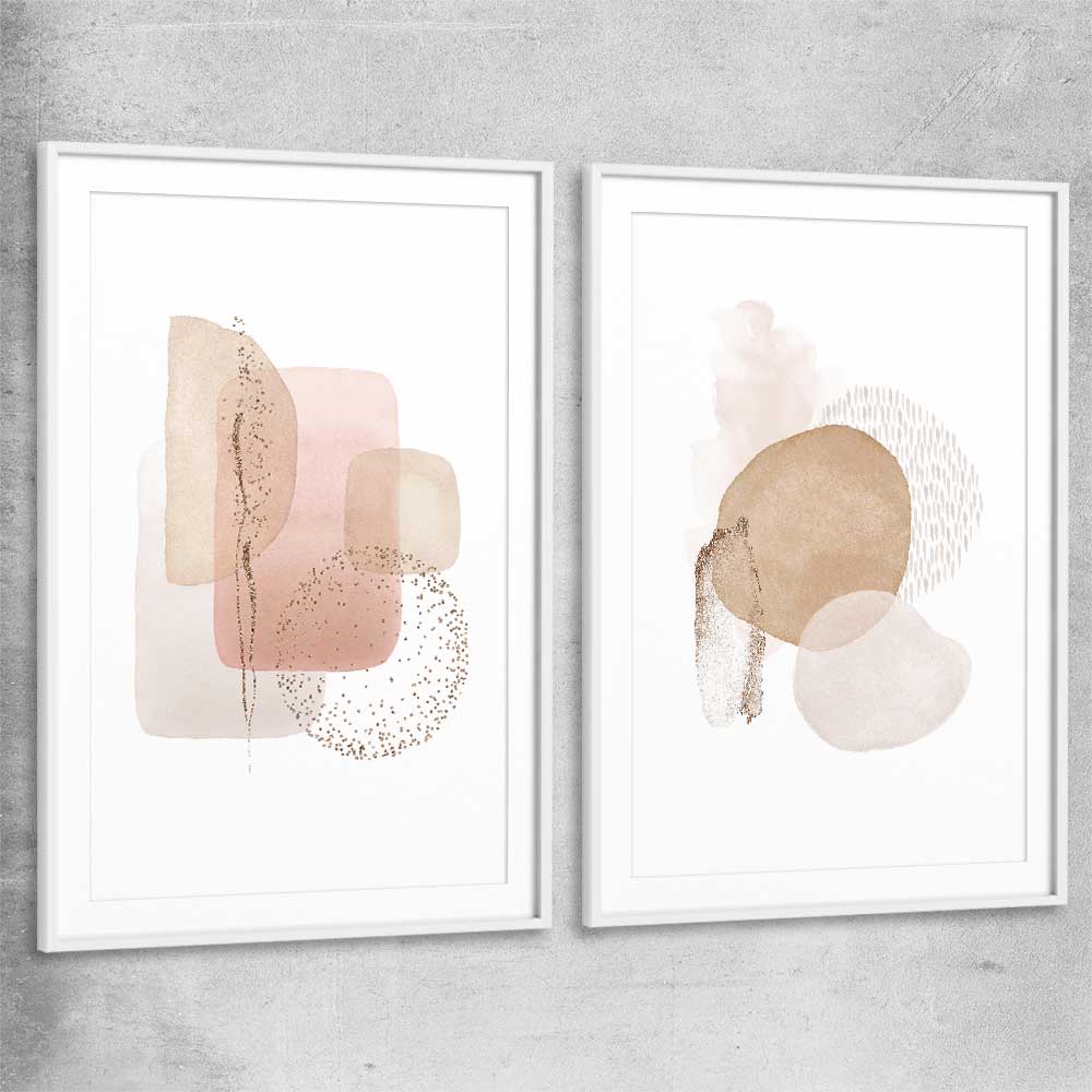 Light Geometric Pair white glass front frame - part of our high quality canvas abstract wall art collection