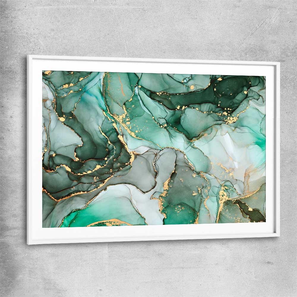 Luxury Turquoise white glass front frame - part of our high quality canvas abstract wall art collection