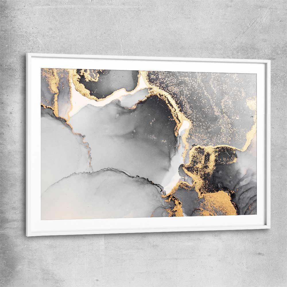 Meandering Greys white glass front frame - part of our high quality canvas abstract wall art collection