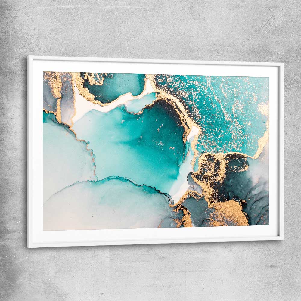 Meandering Turquoise white glass front frame - part of our high quality canvas abstract wall art collection