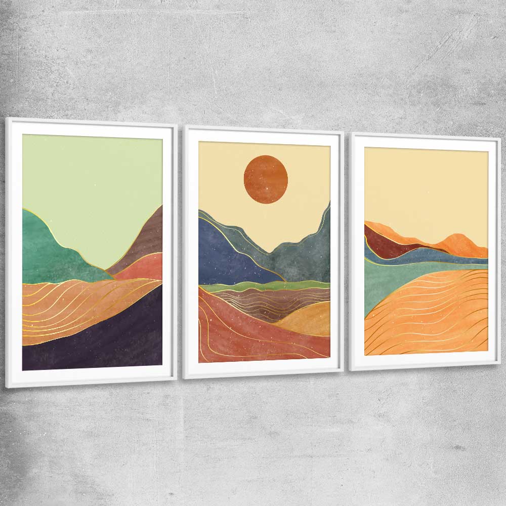 Nature Waves Set white glass front frame - part of our high quality canvas abstract wall art collection