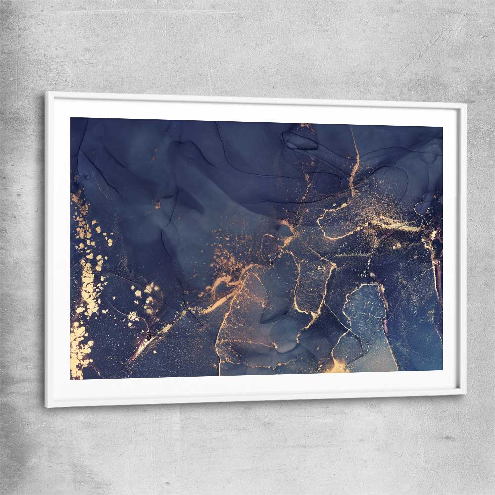Navy Flow white glass front frame - part of our high quality canvas abstract wall art collection