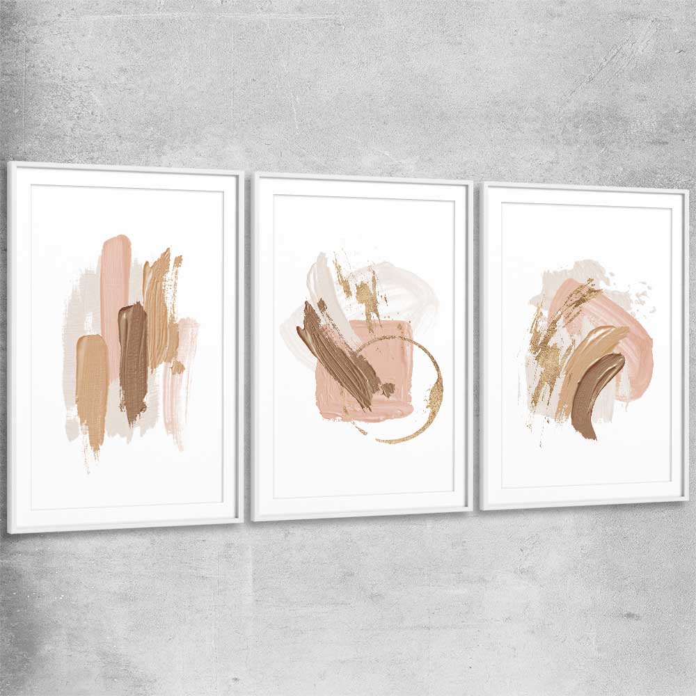 Neutral Strokes Set white glass front frame - part of our high quality canvas abstract wall art collection