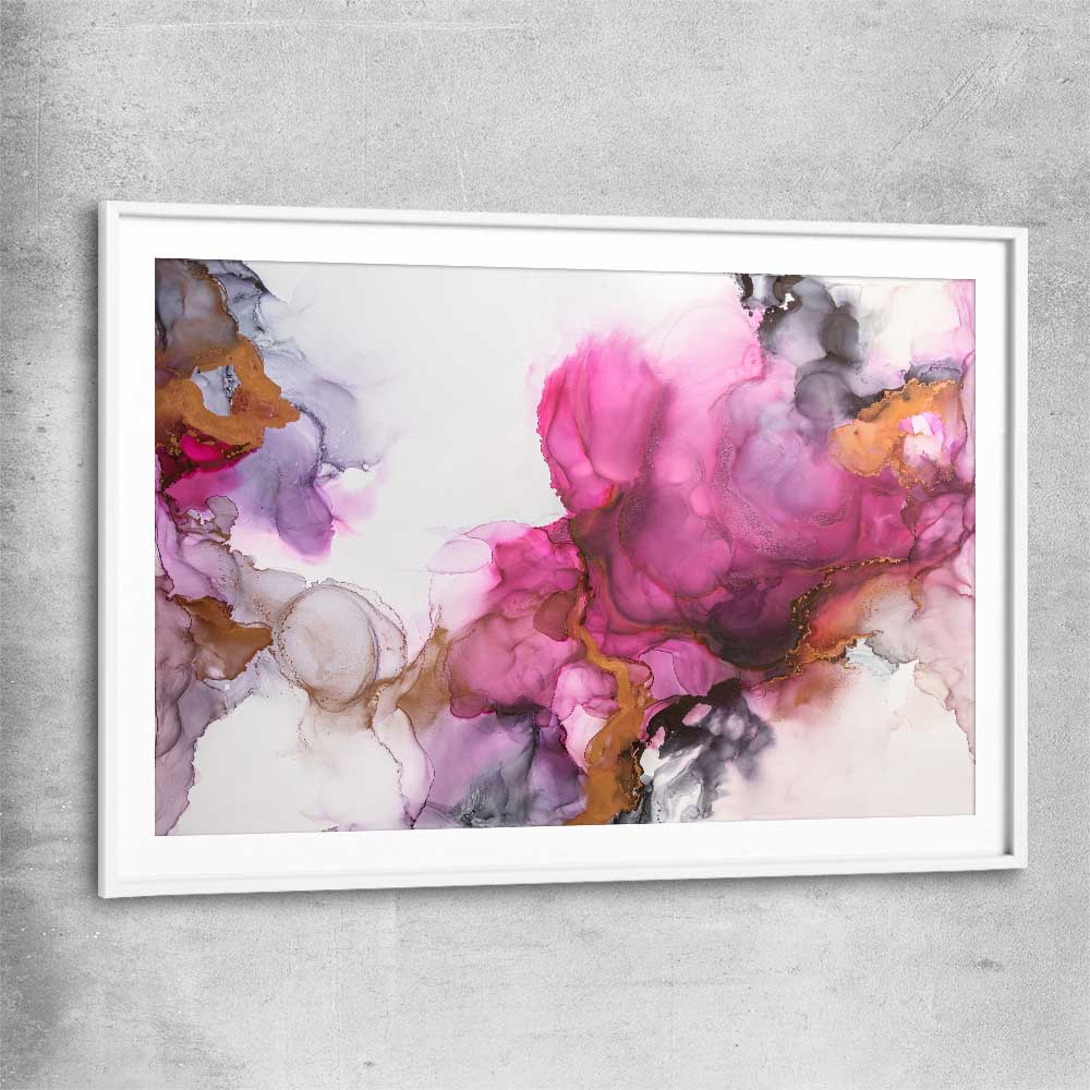 Pink Clouds white glass front frame - part of our high quality canvas abstract wall art collection