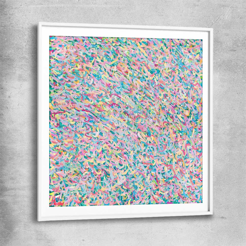 Shine of Fun white glass front frame - part of our high quality canvas abstract wall art collection