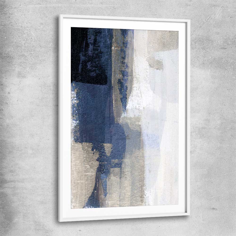 Soft Blue One white glass front frame - part of our high quality canvas abstract wall art collection