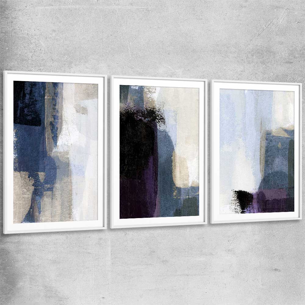 Soft Blue Set white glass front frame - part of our high quality canvas abstract wall art collection