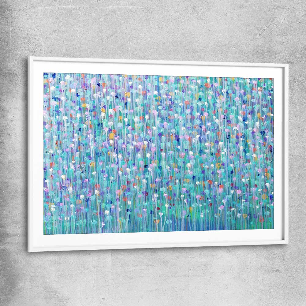 Sparkly Water white glass front frame - part of our high quality canvas abstract wall art collection