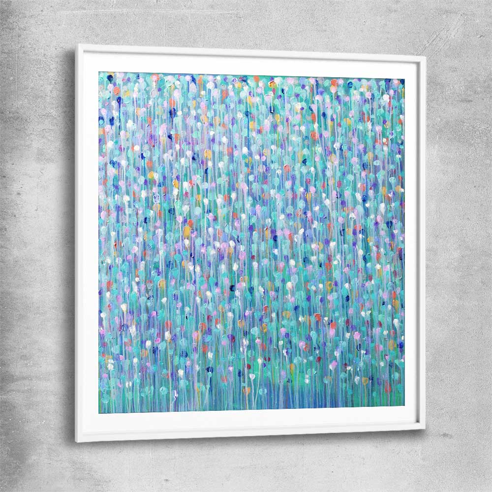 Sparkly Water Square white glass front frame - part of our high quality canvas abstract wall art collection