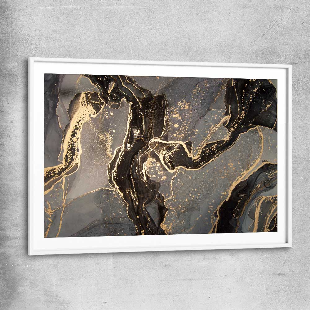 Golden Drift white glass front frame - part of our high quality canvas abstract wall art collection