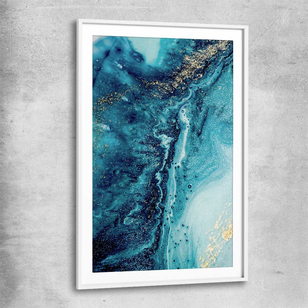 Turquoise Current white glass front frame - part of our high quality canvas abstract wall art collection