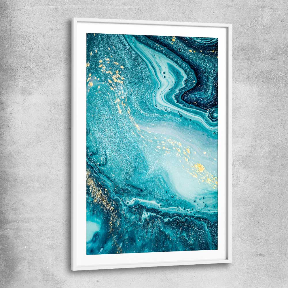 Turquoise Ocean white glass front frame - part of our high quality canvas abstract wall art collection