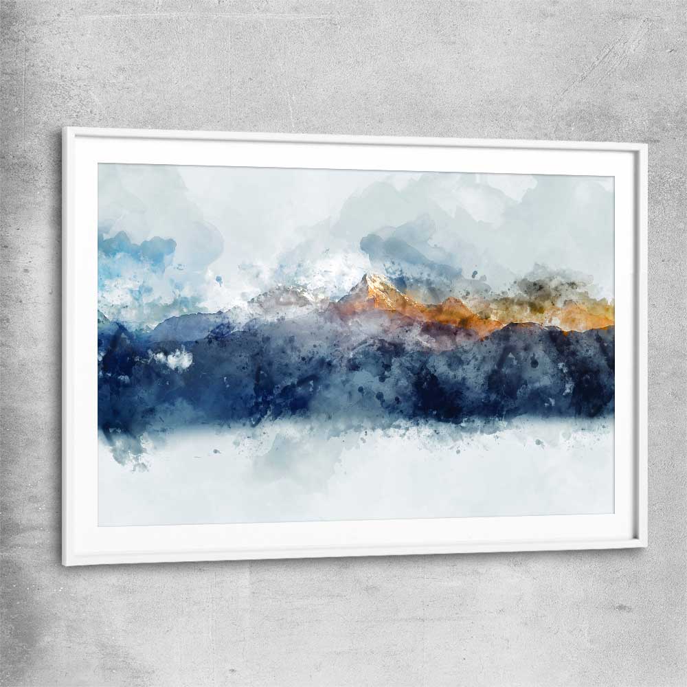 Watercolour Mountains white glass front frame - part of our high quality canvas abstract wall art collection