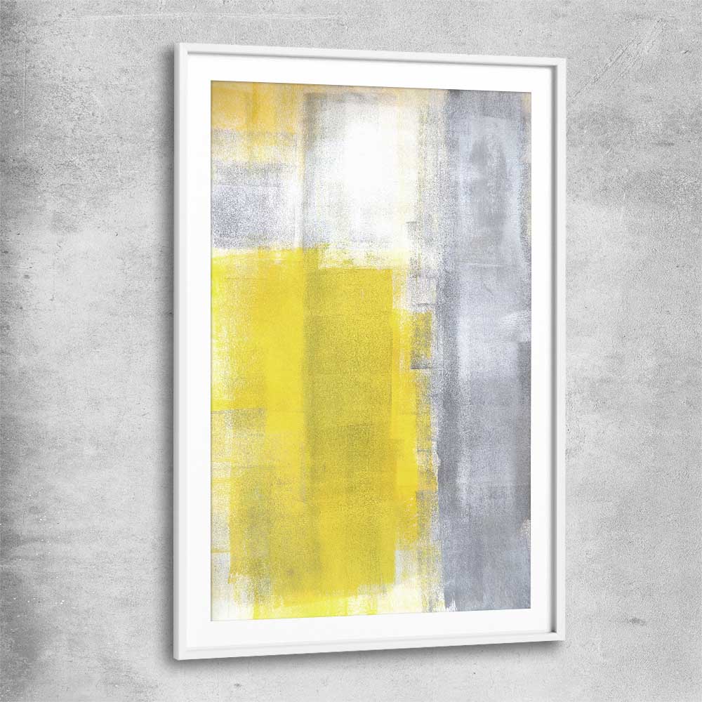 Yellow Pastel white glass front frame - part of our high quality canvas abstract wall art collection