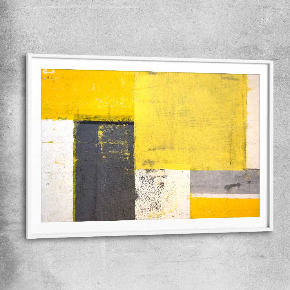 Yellow Texture white glass front frame - part of our high quality canvas abstract wall art collection