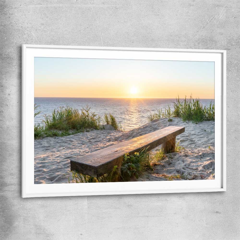 Beach and coastal wall art print of Baltic Sea Sunset with white glass front frame