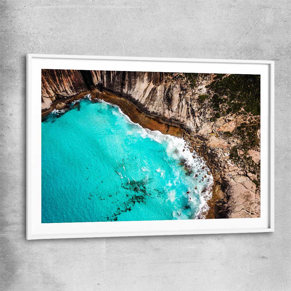 Beach and coastal wall art print of Crystal Clear Tides with white glass front frame