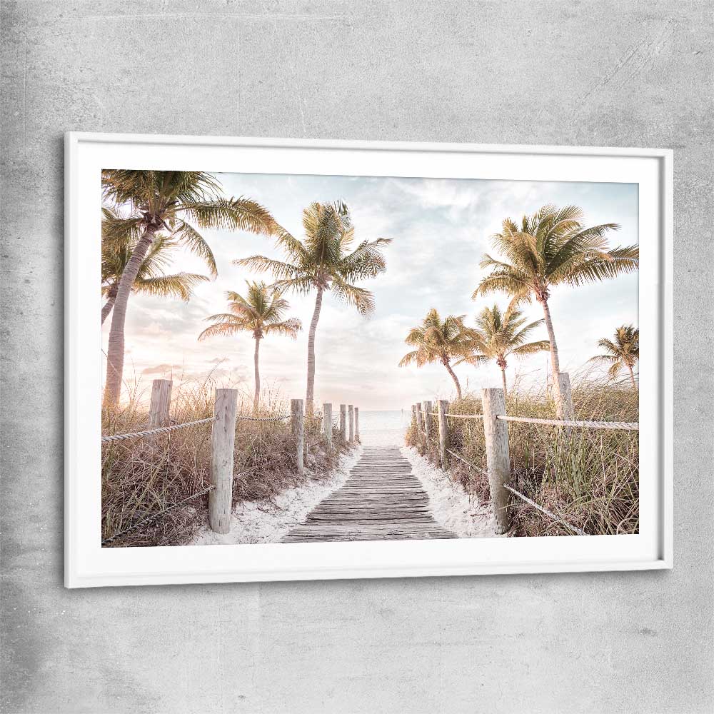 Beach and coastal wall art print of Florida Sunrise with white glass front frame