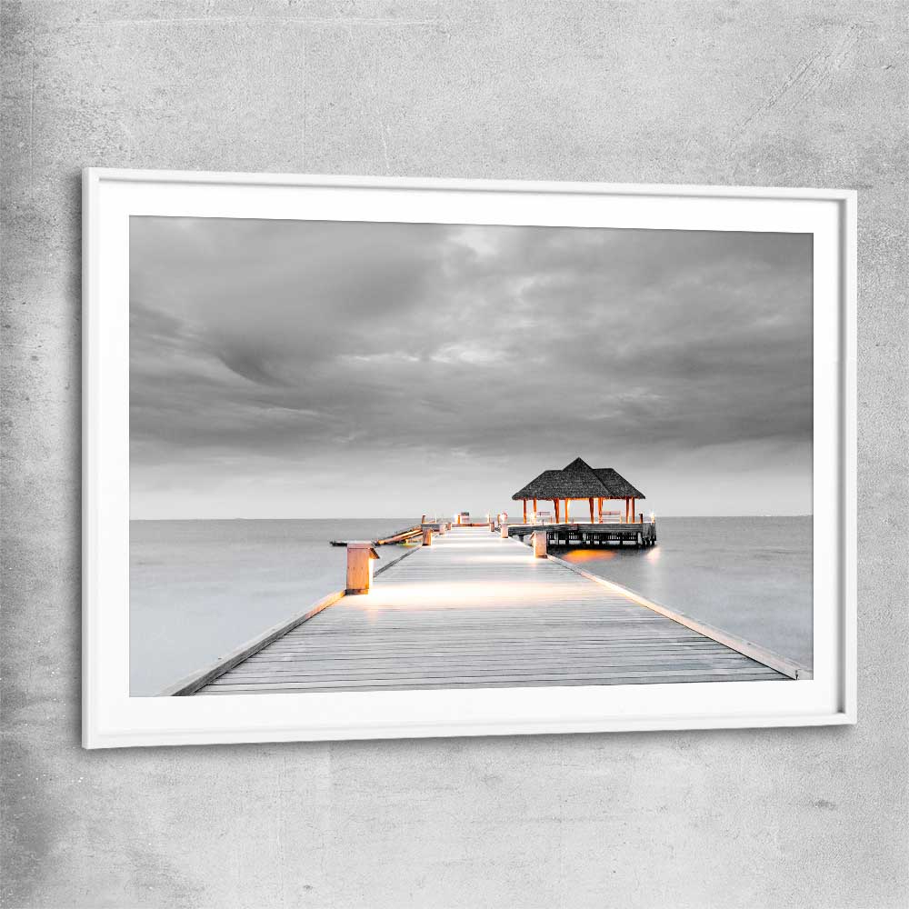 Beach and coastal wall art print of Malediven Storm with white glass front frame