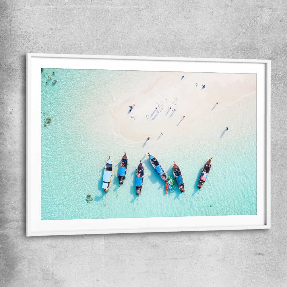 Beach and coastal wall art print of Phuket Aerial with white glass front frame