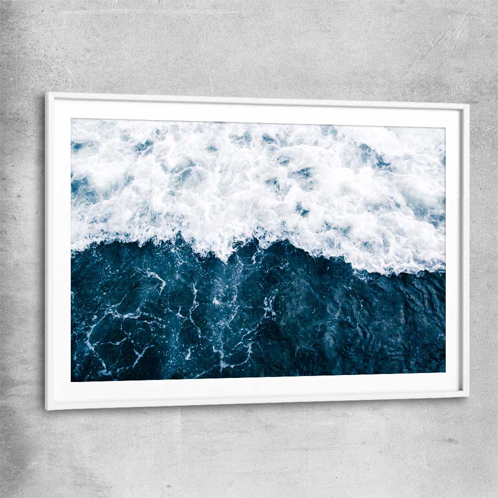 Beach and coastal wall art print of Refreshing Waves with white glass front frame