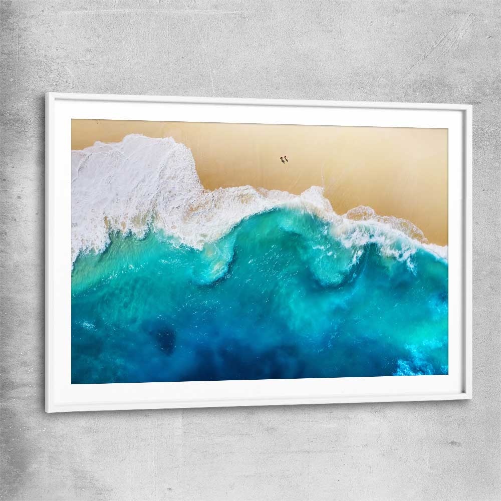 Beach and coastal wall art print of Summer Waves with white glass front frame