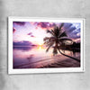 Beach and coastal wall art print of Tropical Sunset with white glass front frame