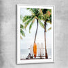 Beach and coastal wall art print of Tropical Surf with white glass front frame