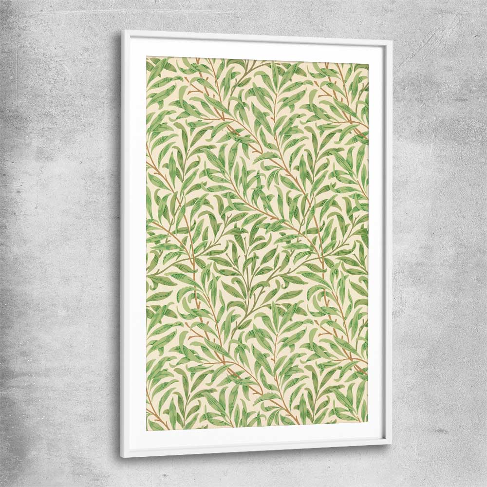 Classic wall art and canvas print of Willow Bough William Morris with white glass front frame