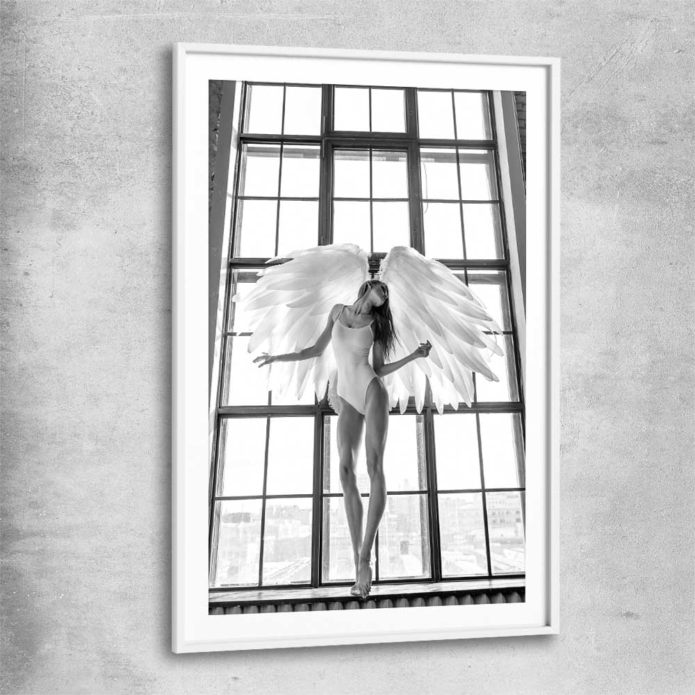 Angel Love One white glass front frame - part of our high quality fashion canvas wall art and prints collection