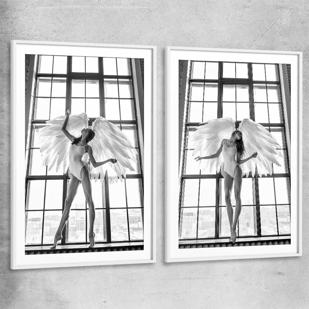 Angel Love Pair white glass front frame - part of our high quality fashion canvas wall art and prints collection