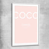 Coco Fashion Pink white glass front frame - part of our high quality fashion canvas wall art and prints collection