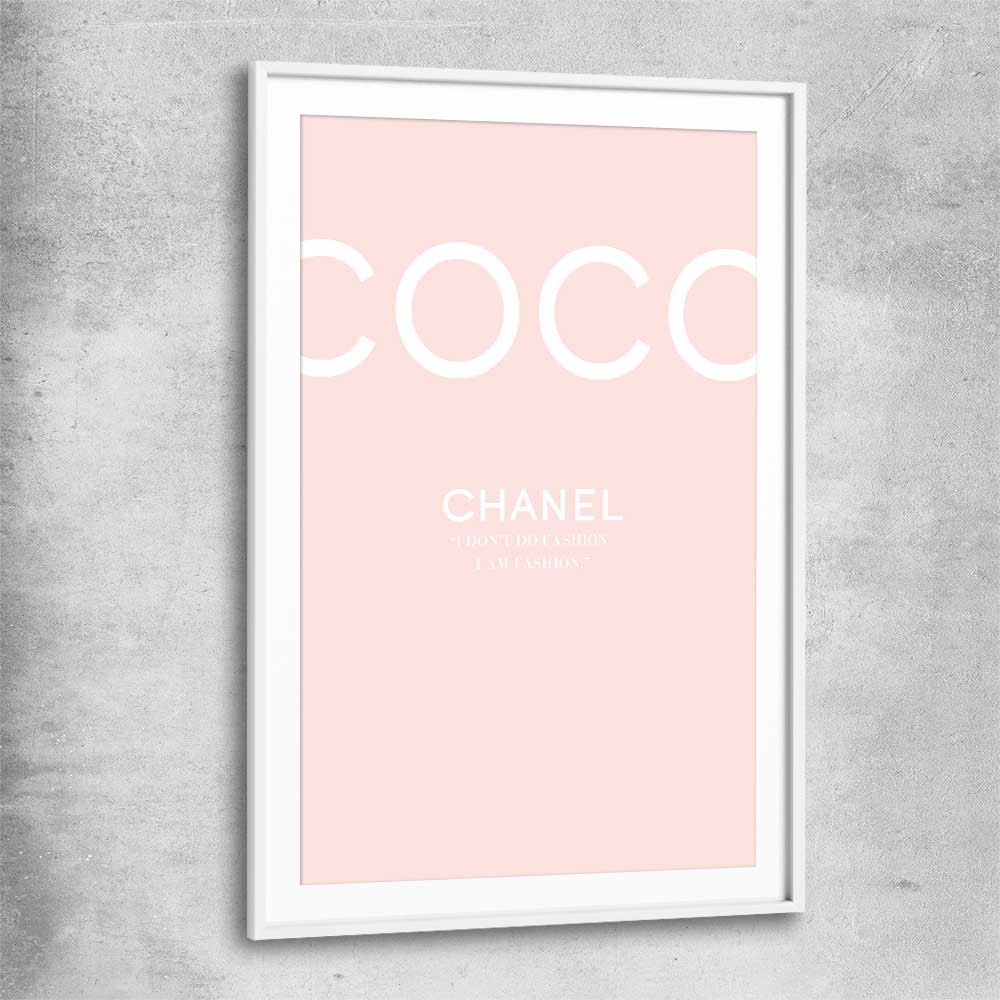 Coco Fashion Pink white glass front frame - part of our high quality fashion canvas wall art and prints collection