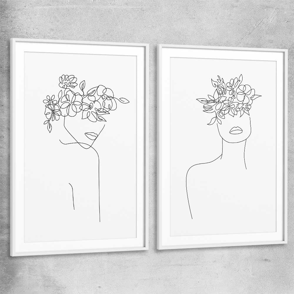 Floral Beauty Pair white glass front frame - part of our high quality fashion canvas wall art and prints collection